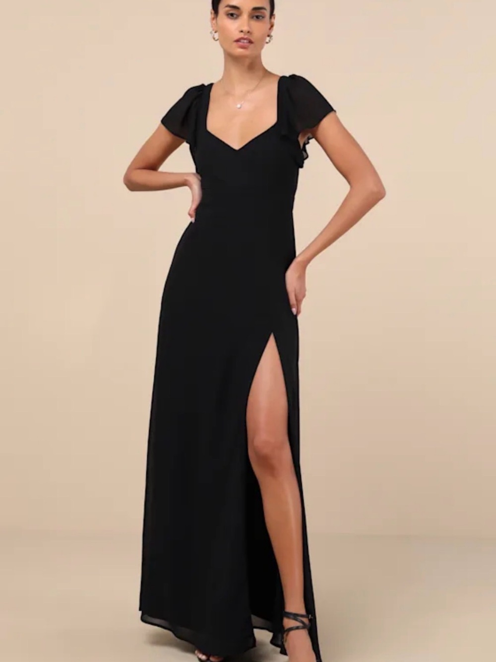 Lulus Black Maxi Dress with Sweetheart Neckline